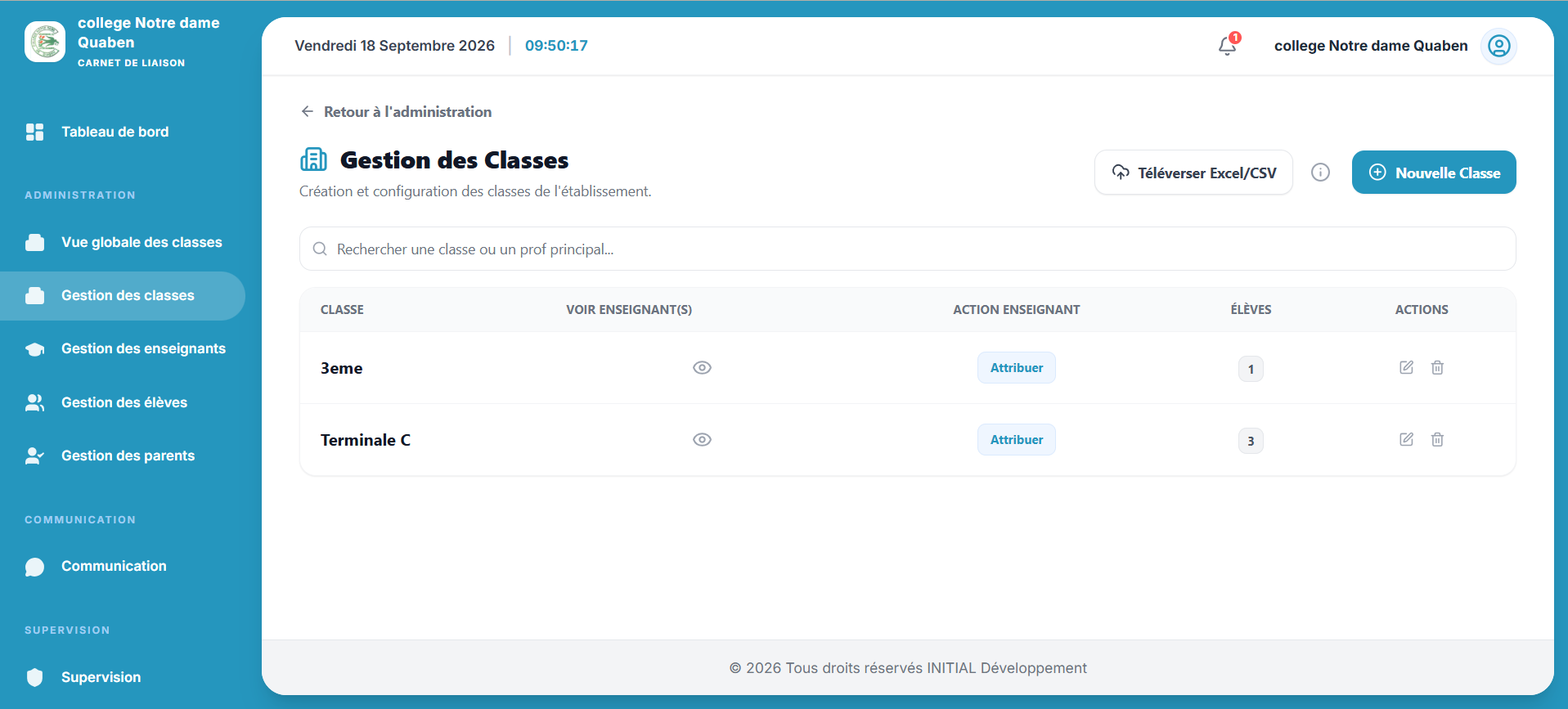 Gestion des classes