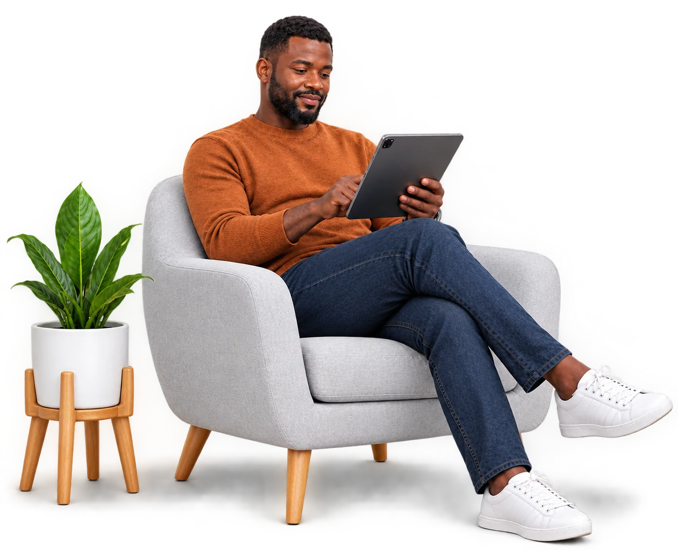 Un parent consulte le Carnet de Liaison sur sa tablette, installé dans son fauteuil